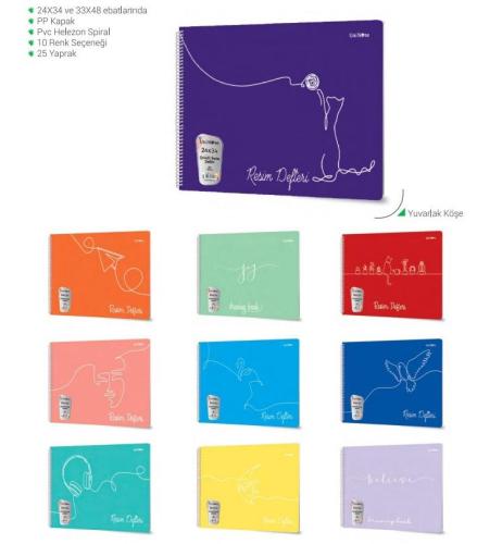 Çınar PP Kapak Resim Defteri 33*48 25YP Spiralli Perferoli